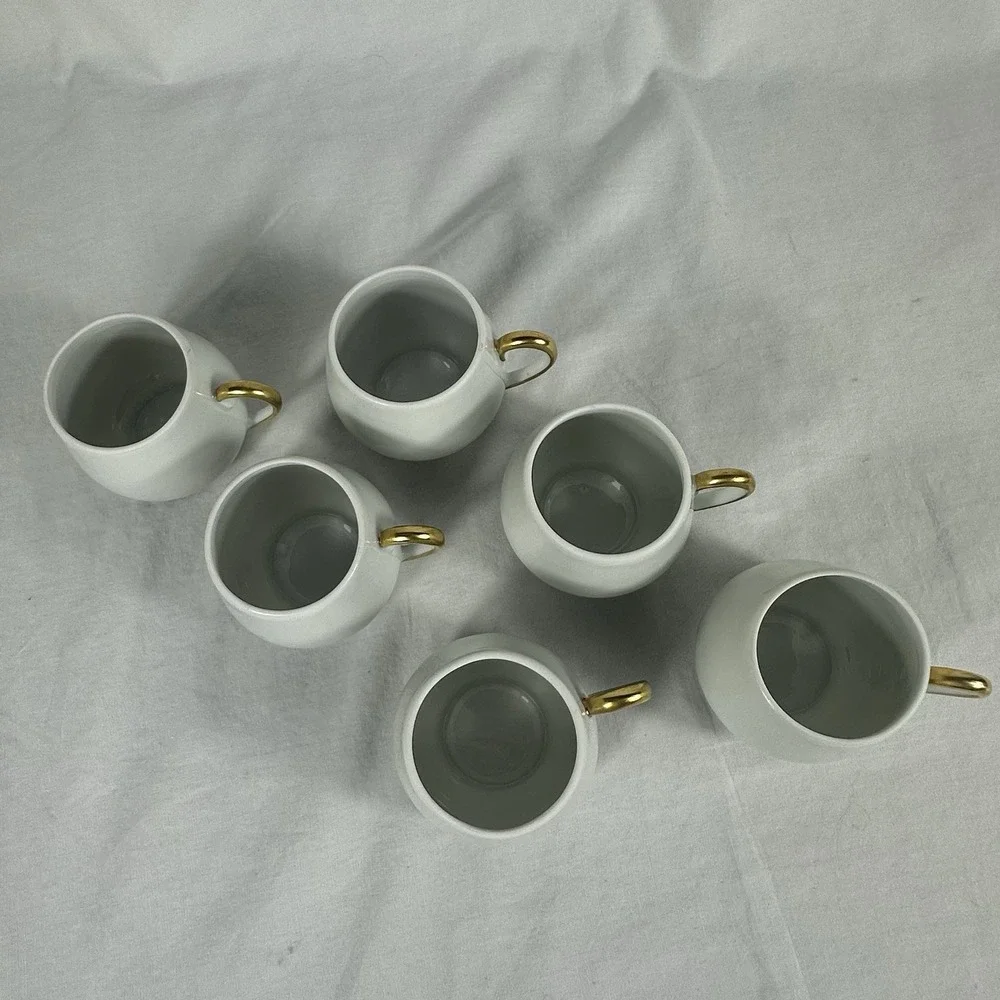 6 Antique Limoges Pot de Crème France Coiffe Porcelain White‎ And Gold